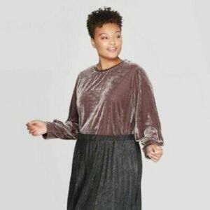 Ava & Viv Mauve Velour Long Balloon Sleeves Top